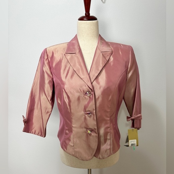Vtg JS Collections Petite Women’s 10P Crop Jacket Blazer Pink Satin Iridescent - Picture 3 of 9
